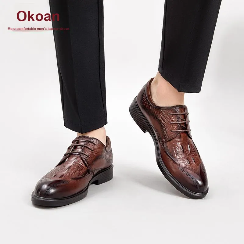AOKANG Dress Shoes Men Low Top Black/Brown-6