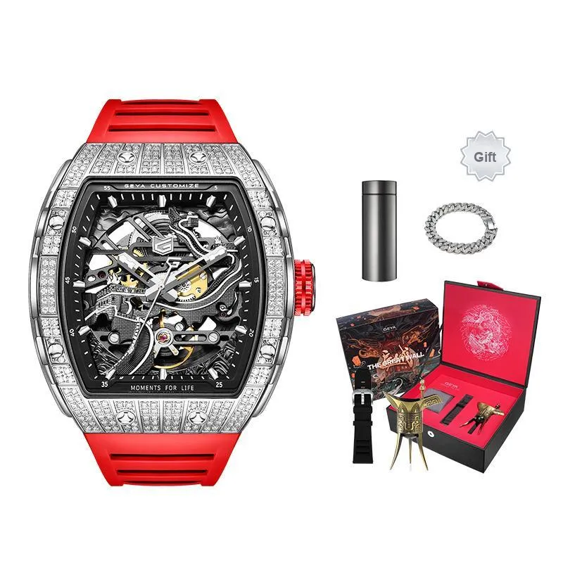 GEYA Great Wall Collection Automatic Mechanical Movement Silicone Strap Watch Unisex Cut Out Dial-0