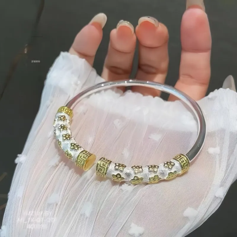 Stone On The Line 999 Fine Silver Bangles Women's-2