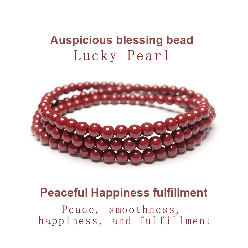 MOUNTAINS AND MANS Cinnabar New Chinese Style Multi Wrap Good Luck Beaded Bracelet Unisex-8