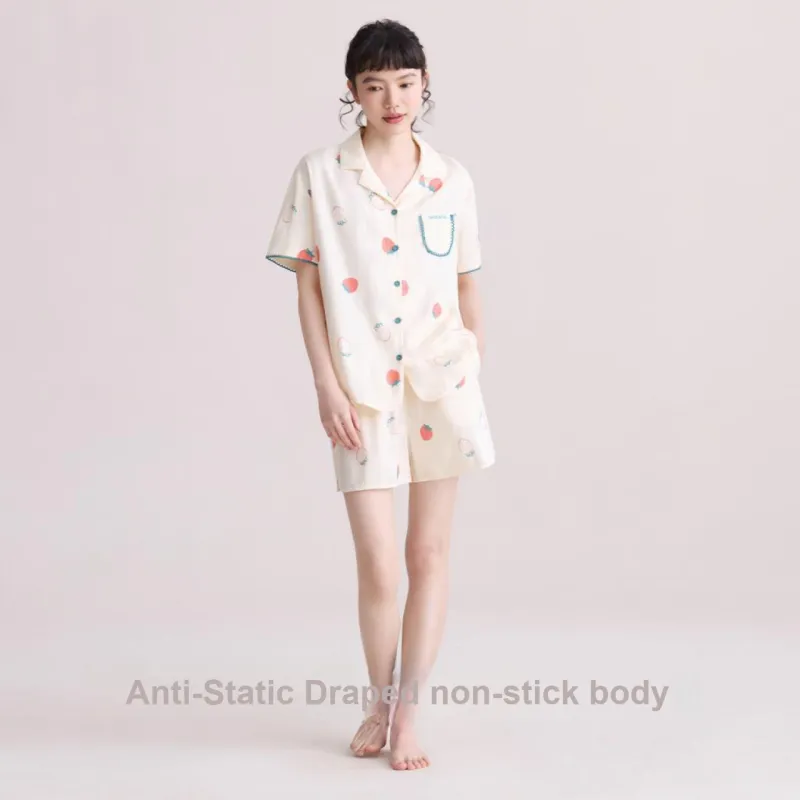 Red Beans At Home Pajama Set Women's Ecru-4