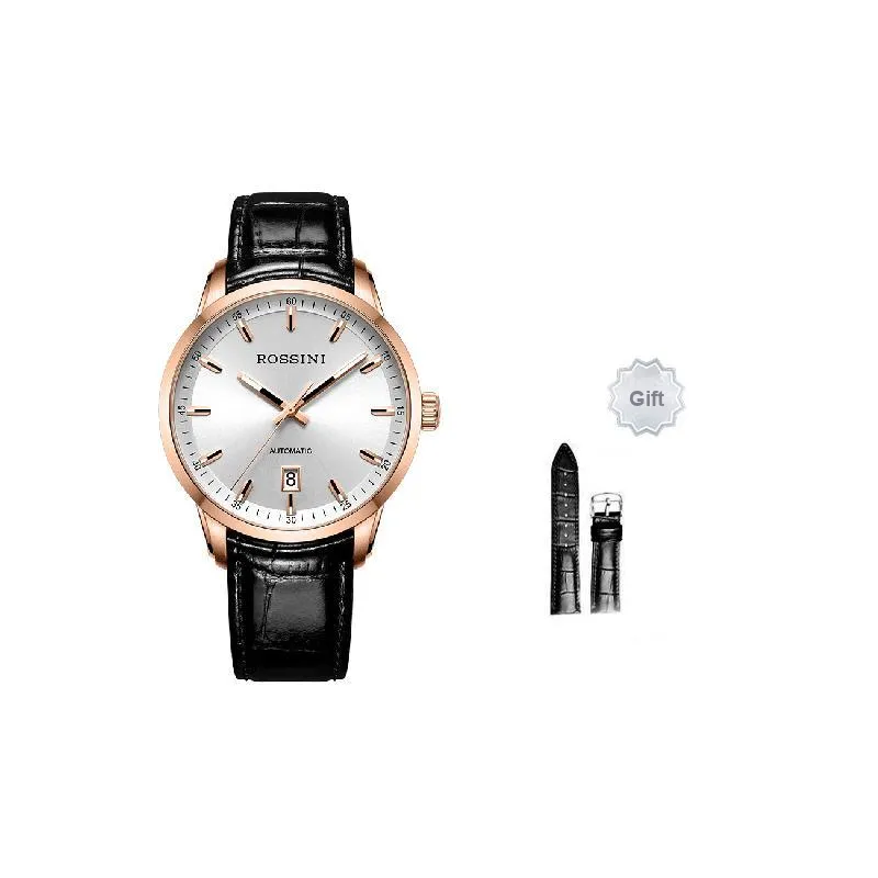 ROSSINI Enlightenment Collection Automatic Mechanical Movement Genuine Leather Strap Watch Unisex Silver Dial-0
