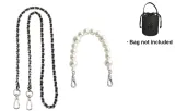Black Leather White Chain 100cm+Pearl Portable 32cm