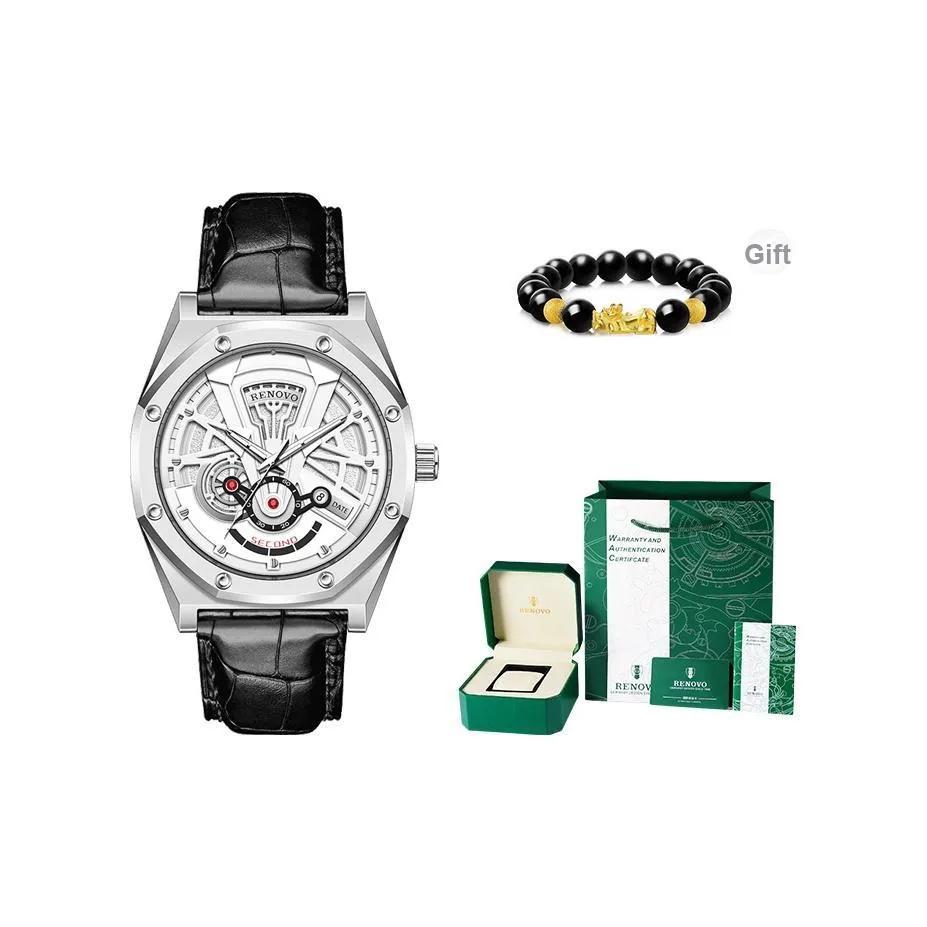 RENOVO Кварцевый механизм натуральная кожа ремешок мужские часы многоцветный циферблат