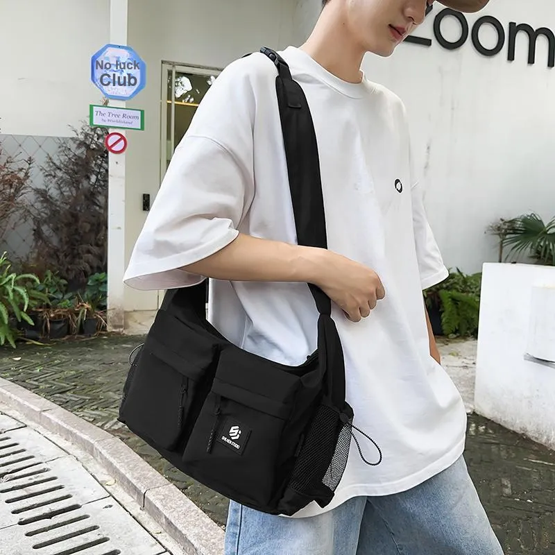 CORE BIRD Nylon Messenger Bag, Shoulder Bag, Crossbody Bag Unisex Ecru/Green/Black-9