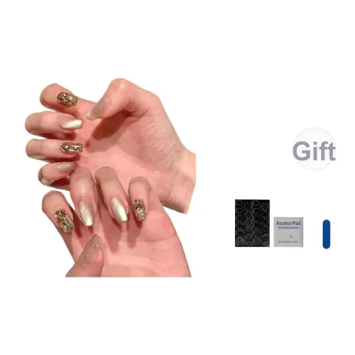 OUYUJI Ручной работы Готовый товар Съемный False Nail False Nail Миндаль Квадратный Ступень Желтый Стиль Смudge Instagram