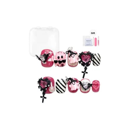 Yun Yue Joe Милый Причудливый Демон Сердце Мультяшный 3D-эффект False Nail Короткий LADDER Смешанный цвет Однотонный 15мм