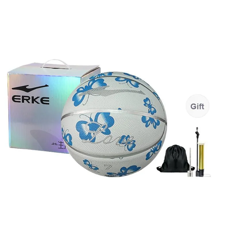 Erke Rubber Basketball Blue White Size 7 Ball Training-5