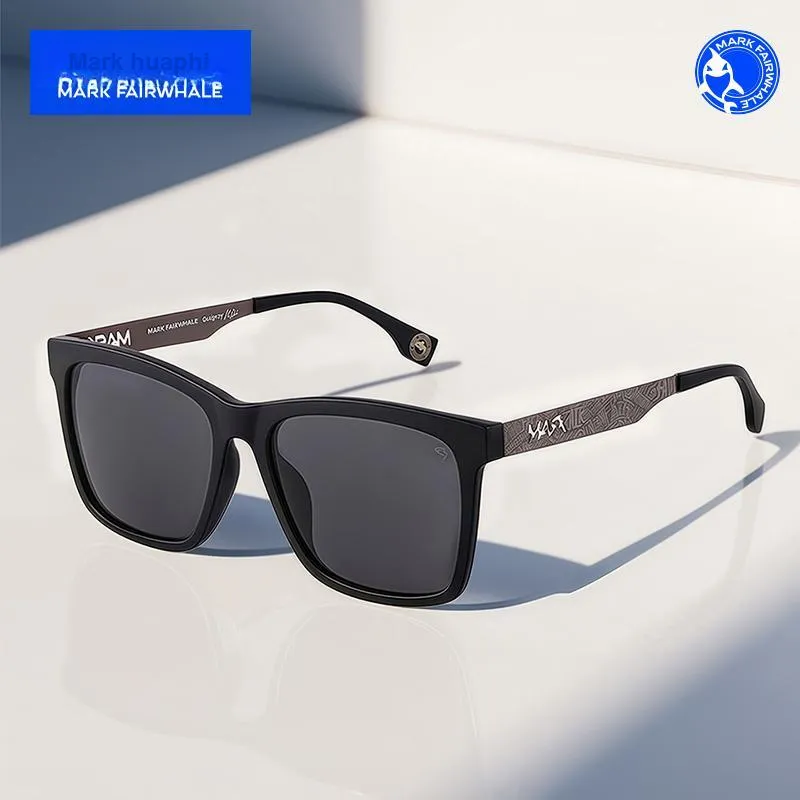 FAIRWHALE Alloy TR90 Square Sunglasses Men's Black Frame Stainless Steel Temples-3