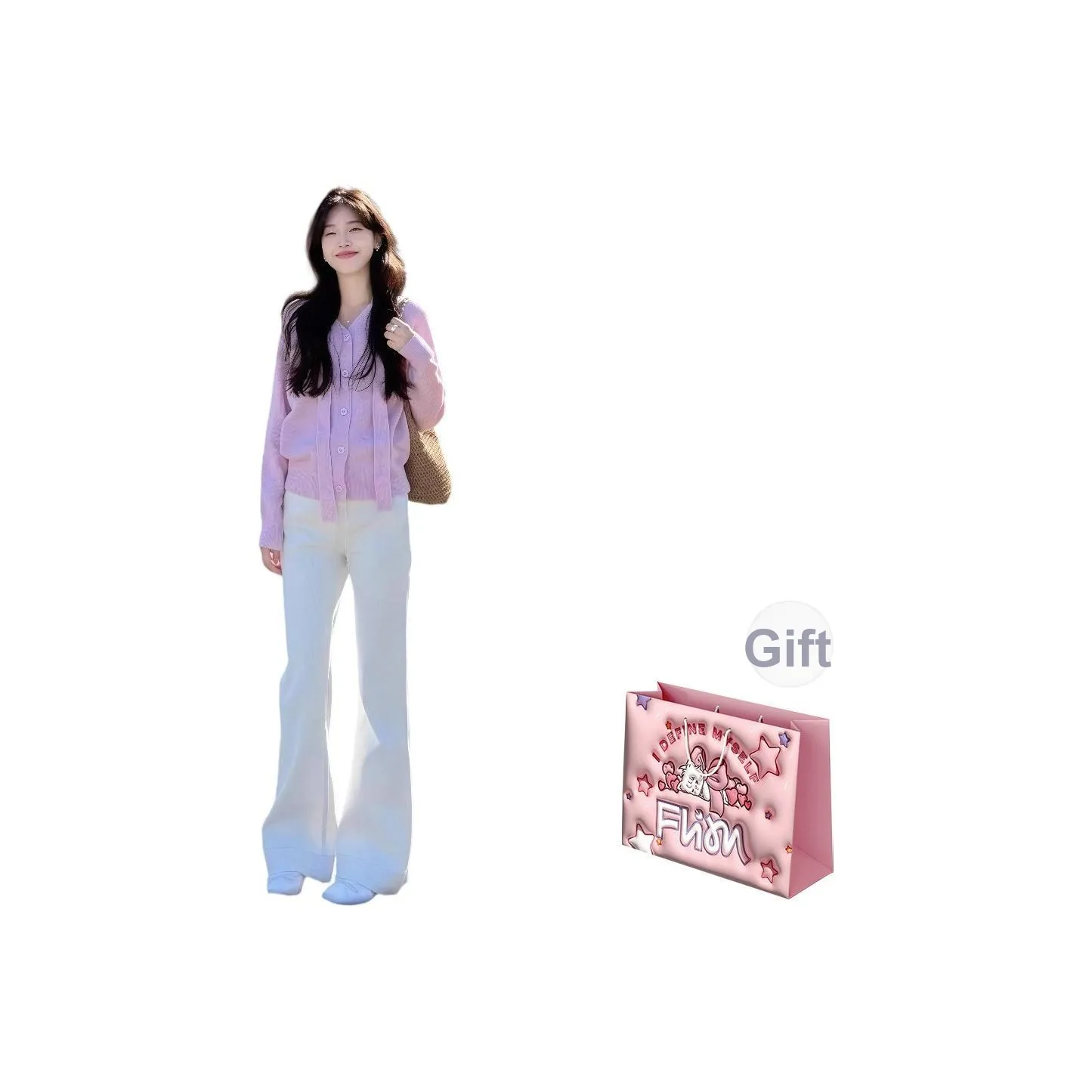 FLIM Трикотаж Топ Bootcut Джинсы Повседневный Костюм Женские