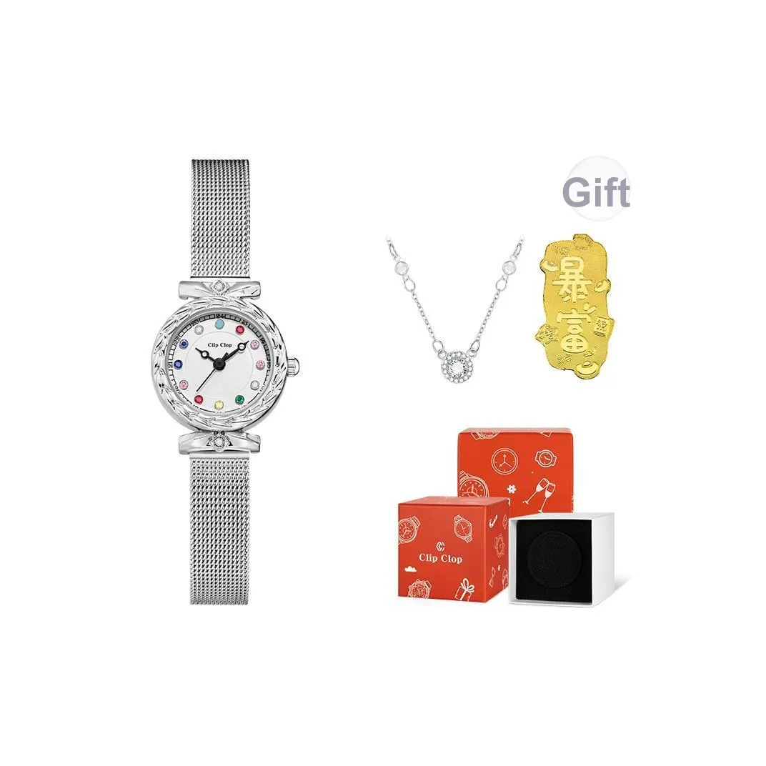 Clip Clop Кварцевый механизм металлический ремешок женские часы белый циферблат