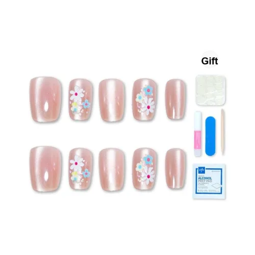 MAXFINE Springtime Blossoms Ледяной Прозрачный Кошачий глаз Искусственные Ногти Короткий Квадрат 14 мм