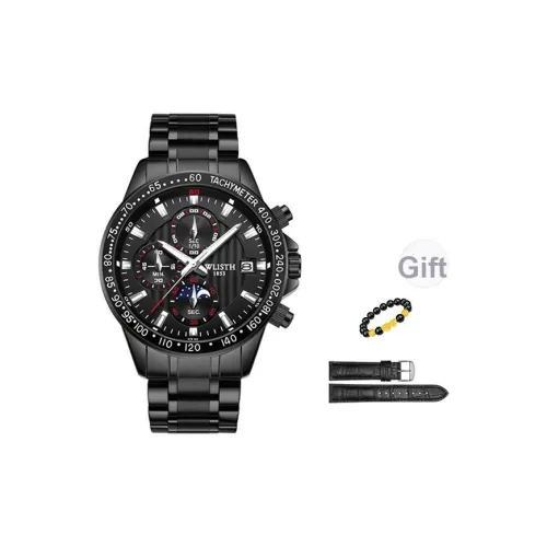 WLISTH Кварцевый механизм стальной ремешок мужские часы черный циферблат