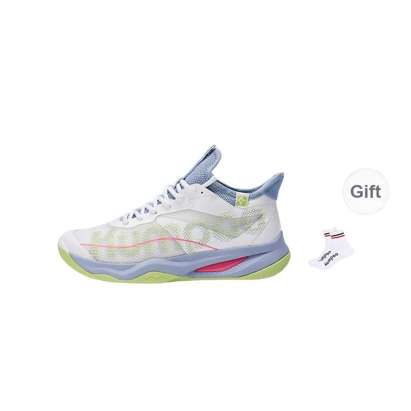 KUMPOO Badminton Shoes Unisex Mid Top White Gray Blue-1