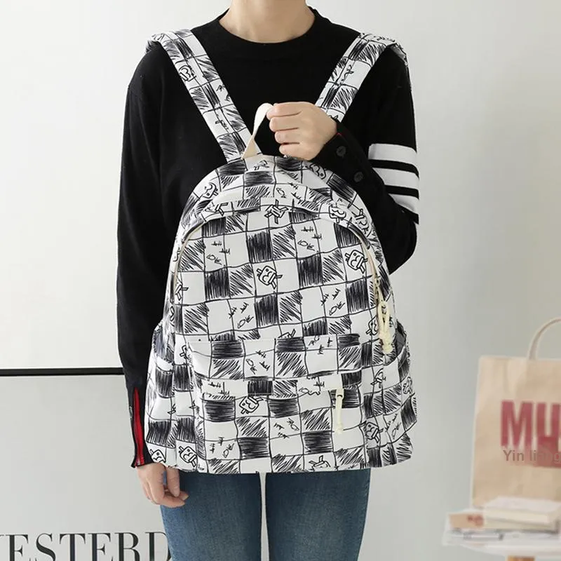 GKY Polyester Cotton Fabric Backpack Regular Unisex Gray/Blue/Coffee/Black-3