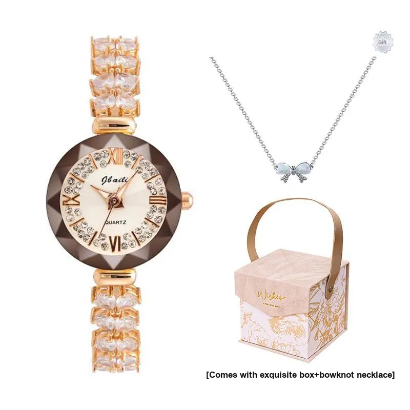 Jbaili Automatic Mechanical Movement Metal Strap Watch Women's Watch Gold Dial