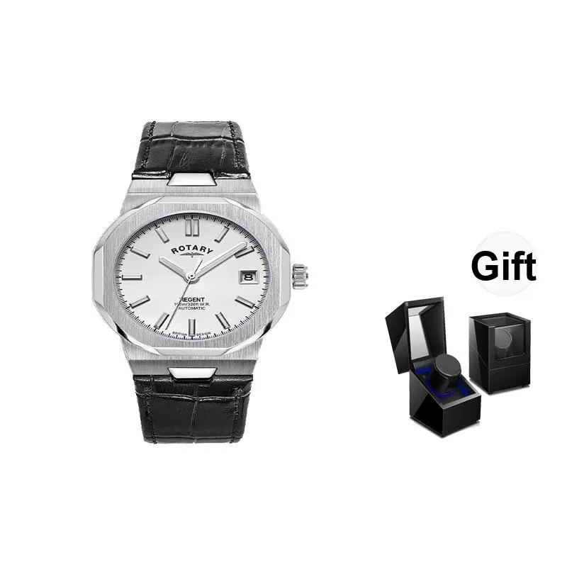 ROTARY Wrist Watch Automatic Mechanical Movement Genuine Leather Strap 36mm Silver Dial Women's Watch