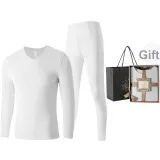 Men's V-Neck Clothing Sets (Pearl White) Dralon Heat/Seamless Antibacterial