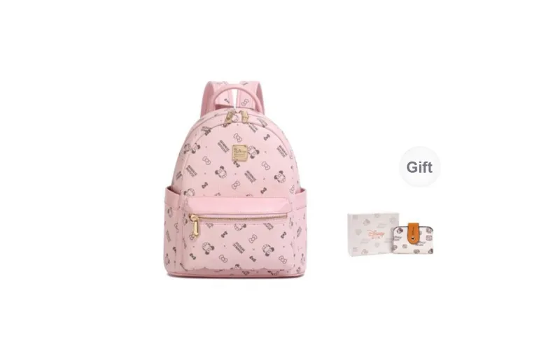 Disney Minnie Series PVC Polyvinyl Chloride University Student Small Backpack Women's Pink/Ecru-10