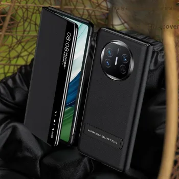 KAREN BURTON Genuine Leather Material Fully Enclosed Flap Impact Resistant Protective Case Huawei Mate X5/X3