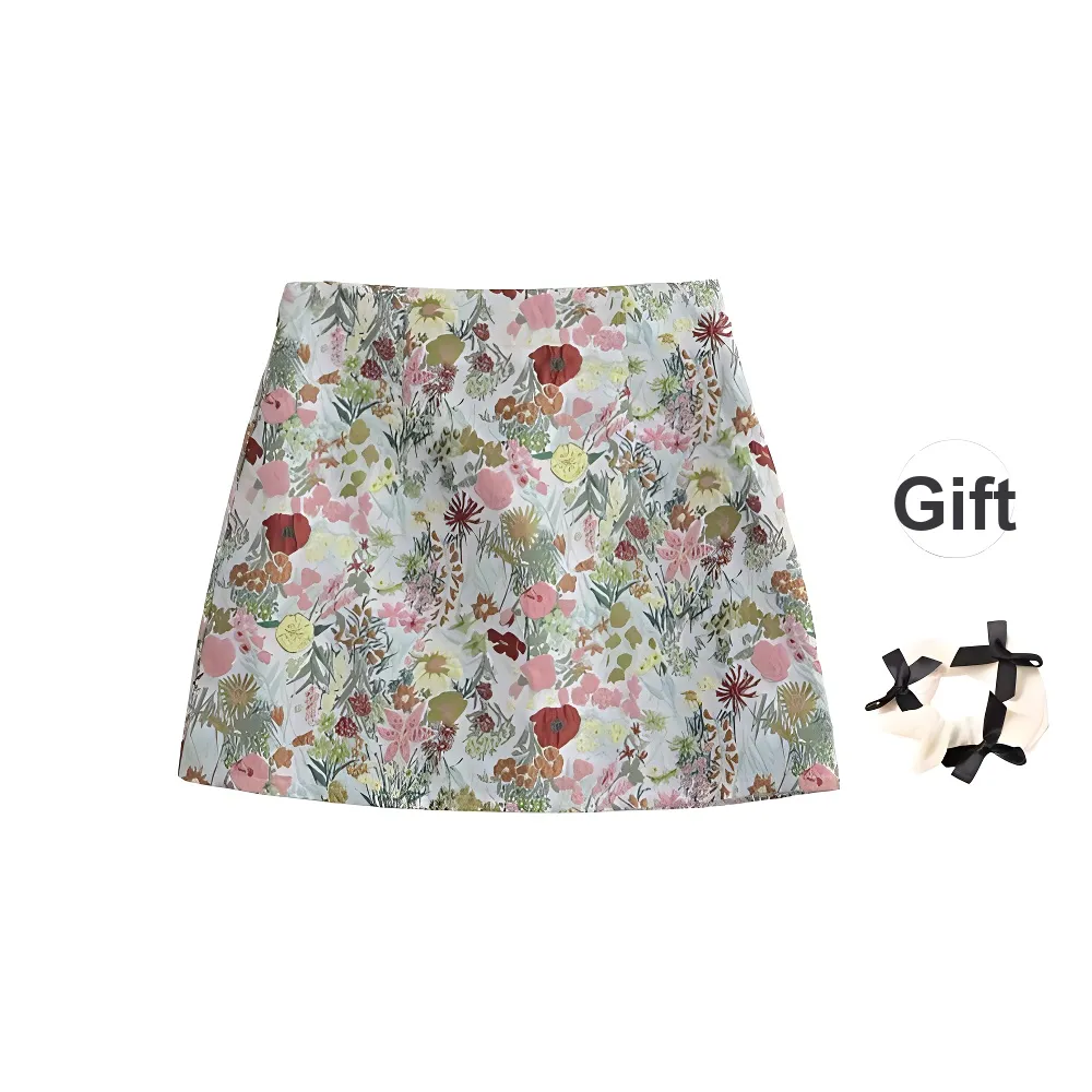 TURN UP Casual Short Skirts Women's Multicolor+Bowknot Hair Tie Comes With