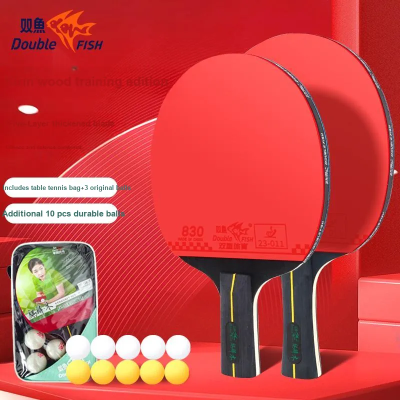 DOUBLEFISH Ping Pong Paddles Unisex All Wood Double Racket Set-6