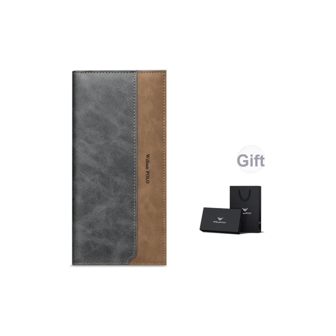 WilliamPOLO Microfiber Synthetic Leather Wallet Multifunction Card Holder Regular Unisex Blue Gray