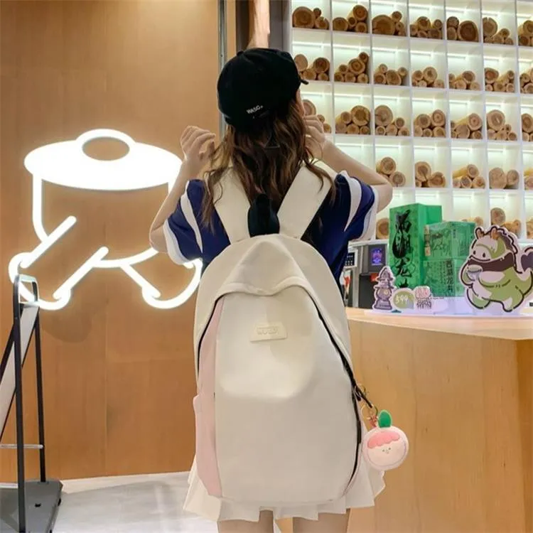 NOMK Nylon Canvas Refreshing Travel In Color Blocking With Large Capacity Japanese Style Regular Unisex Black-6