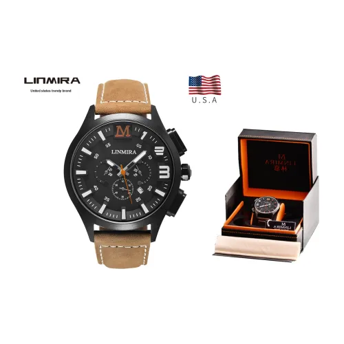 Linmira Men's Watches Кварцевый механизм Кожаный ремешок Черный циферблат LM681L7A1C5