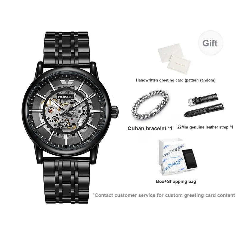 MUKUO Black Warrior Automatic Mechanical Movement Watch Unisex Black Dial-7