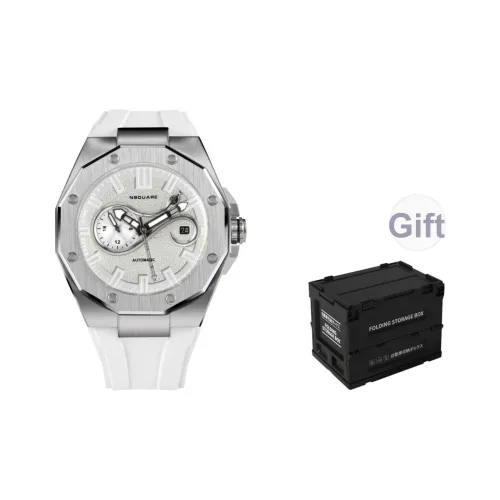 NSQUARE SnakeKing88 Collection Автоматический Механический Механизм Резиновый Ремешок Часы Унисекс Белый Циферблат