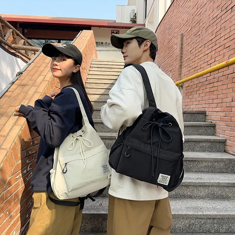 XIANGSU Nylon Backpack Unisex Khaki/Black/White/Gray/Blue-13