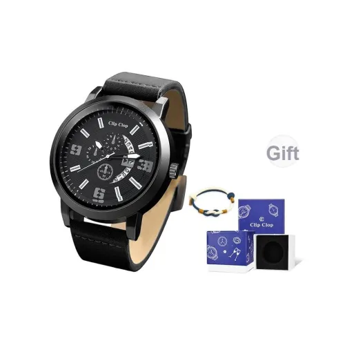 Clip Clop Кварцевый механизм Искусственная кожа Ремешок Часы Мужские Черный циферблат