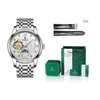 RENOVO Automatic Mechanical Movement Stainless Steel Watchband Watch Men's Watches White Dial