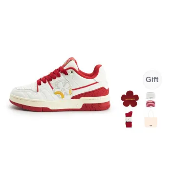 WE FLOWER Slip Resistant Cushioning Wear Resistant Breathable Height Increasing Low Top Skateboard Shoes Unisex Red