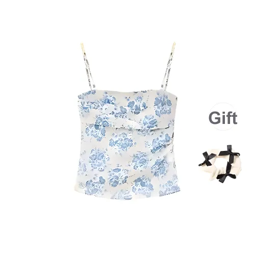 TURN UP Strapless Top Women's Blue Floral+Bowknot Hair Tie Comes With