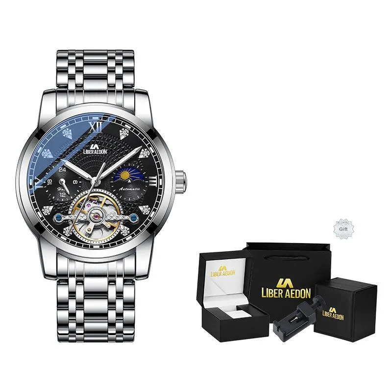 LIBER AEDON Mechanical Movement Stainless Steel Strap Silver Dial Men's Watches-1