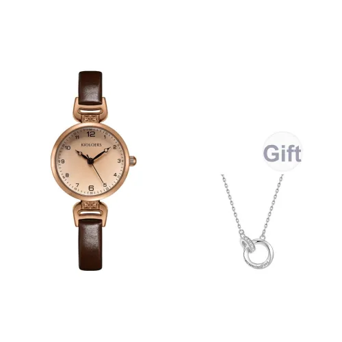 KIOLOERS Little Beauty Collection Кварцевый механизм Естественная кожа Ремешок Часы Женские Кофейный циферблат