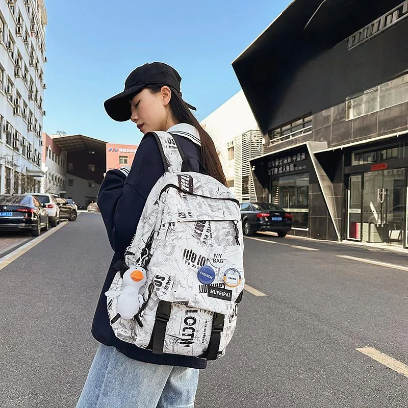 Yalu Nylon Backpack Unisex Black/White/Gray-8