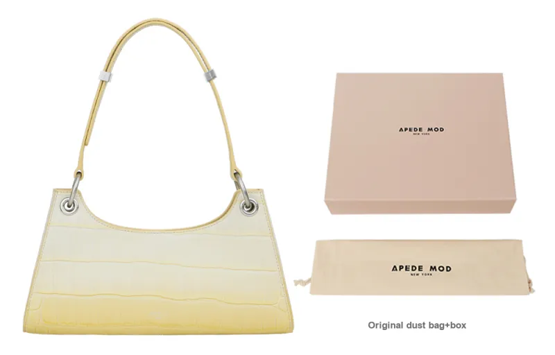 APEDE MOD Crocodile Pattern Cow Leather Shoulder Bag Handbag Shoulder Bag Women's Lemon Gradient-0