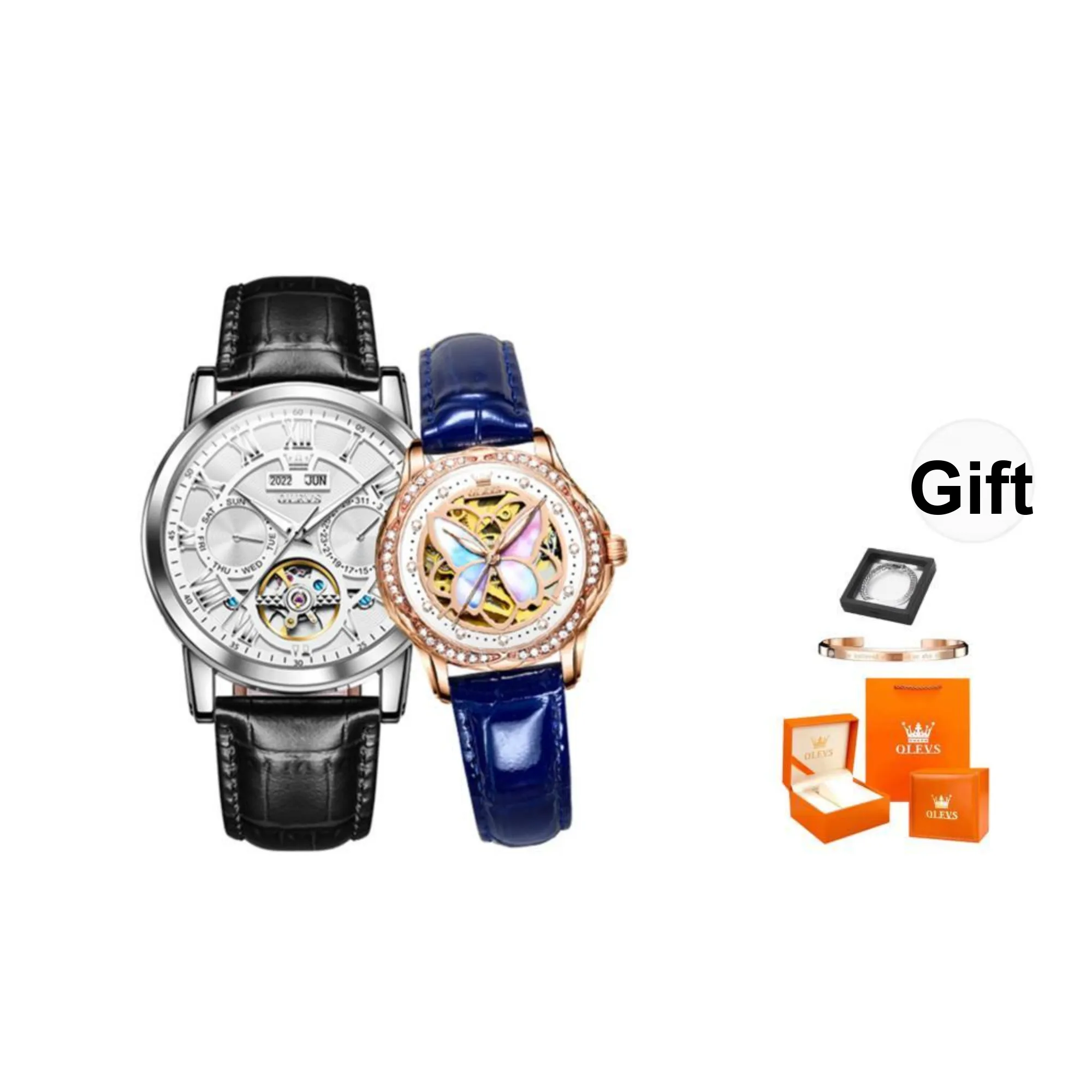 OLEVS Mechanical Movement Stainless Steel Watchband Watch Unisex White Dial