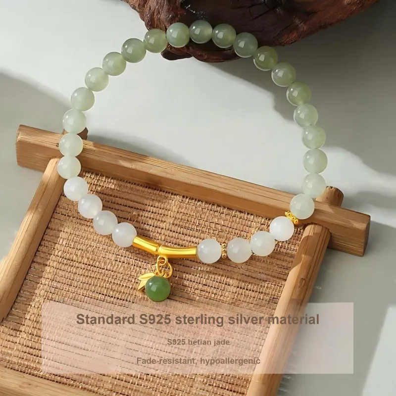 Artisan Lock Heart Jade Hetian Jade Bracelets Green Jade Unisex-2