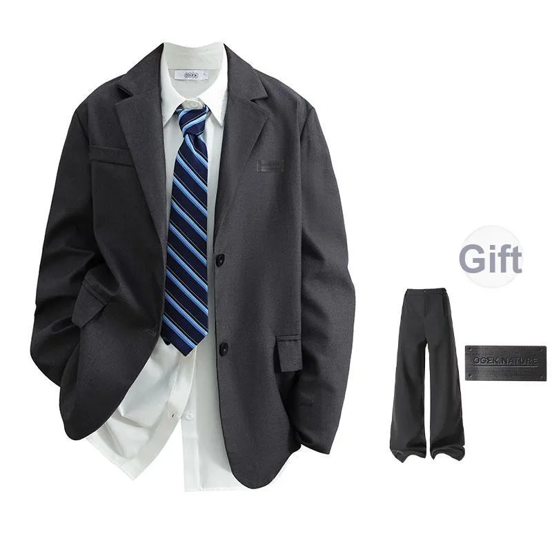 OGEK Business Suit Unisex Dark Gray Comes With White Shirt+Brooch-11