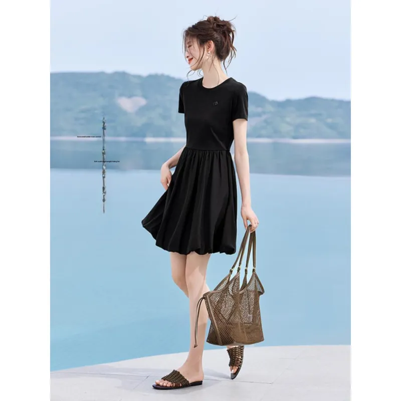 Flowers In Water Short Sleeved Dress Women's-4