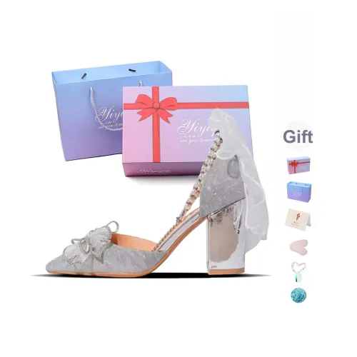 Take the Qin Грубый каблук Высокие каблуки Женские Серебряные Подарочный набор в коробке