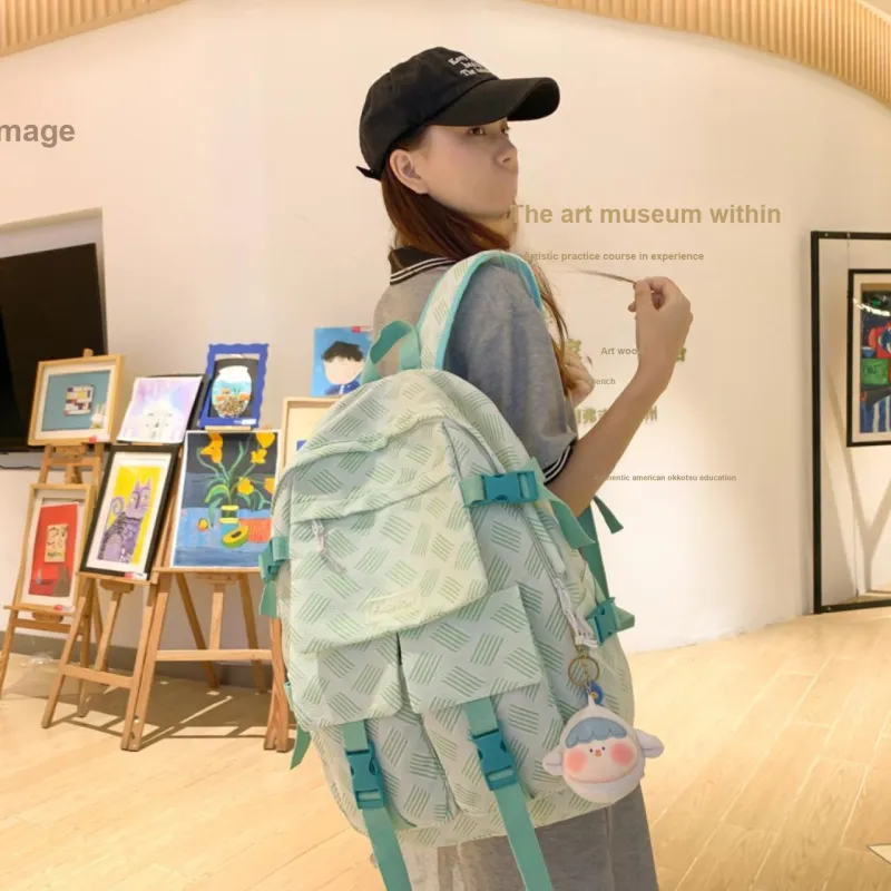 GEERDUN Nylon Backpack Regular Unisex Gray/Green/Blue/Pink/Beige-5