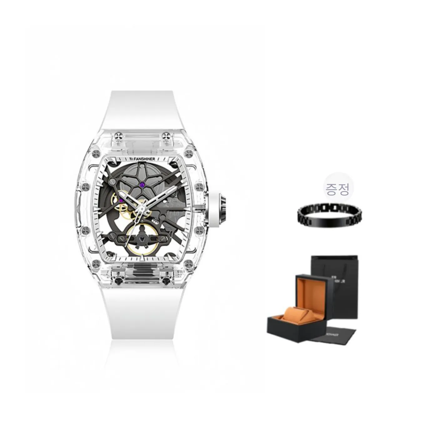FR Mechanical Movement Eco Friendly Fluoroelastomer Strap Watch Unisex White Dial