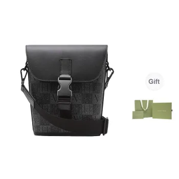 VANESSA HOGAN Monogram Cow Leather Bucket Bag Commute Shoulder Bag Crossbody Bag Medium Size Men's Black