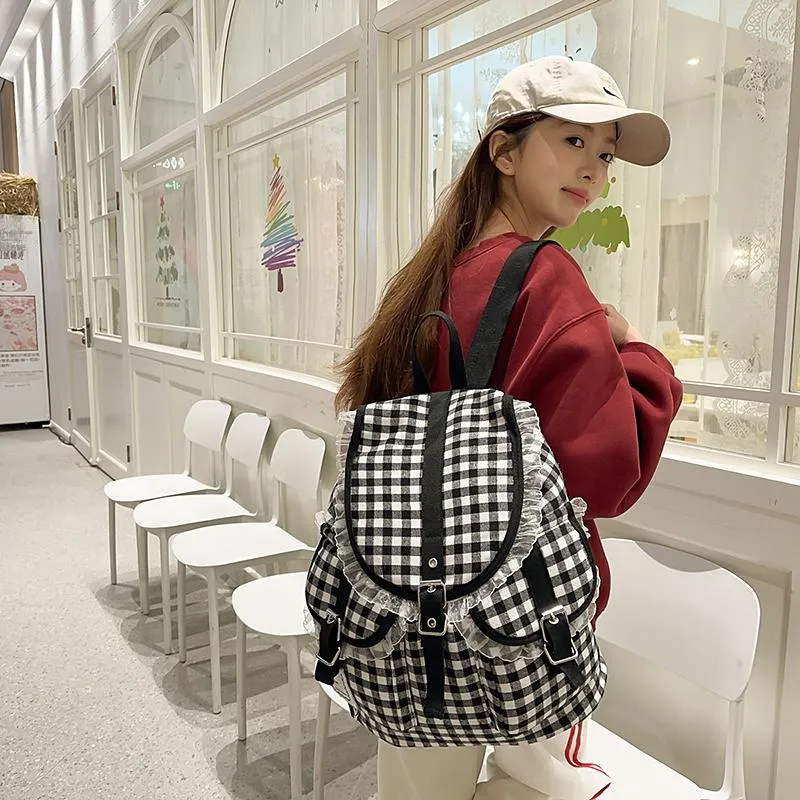XIANGSU Nylon Backpack Women's Black & White-5