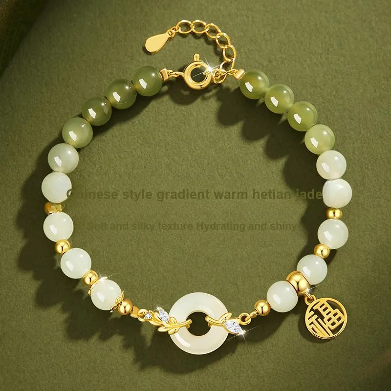 Royal Heaven's Choice Hetian Jade Bracelets Pale Greenish White Jade Women's-3